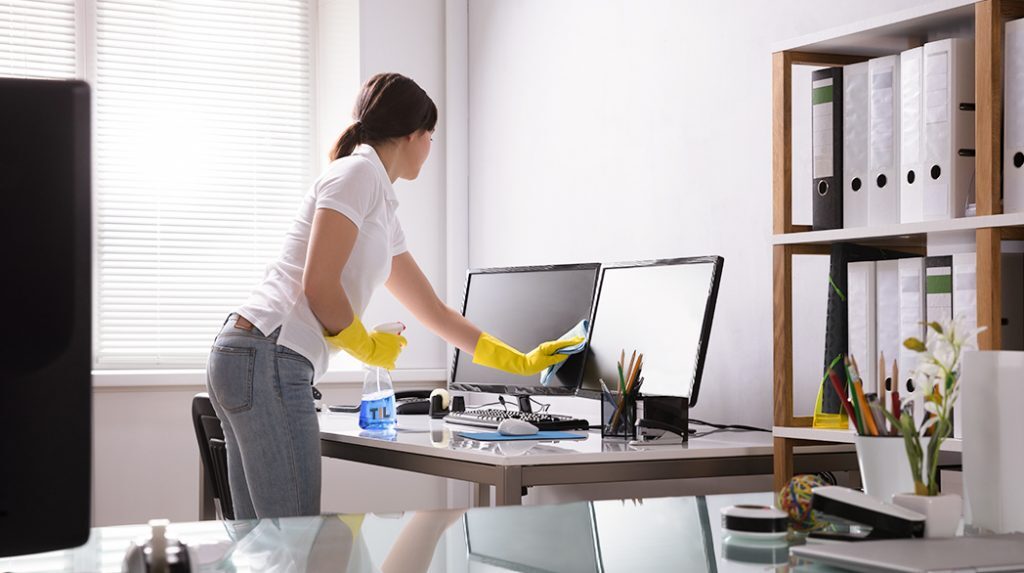Office desk and computer cleaning by Facility Plus